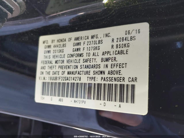 Acura TLX 2016 19UUB1F32GA014278 Image 9