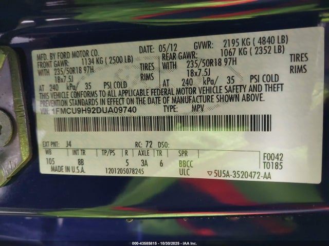 Aukcja sprzedaży 2013 Ford Escape Sel, vin: 1FMCU9H92DUA09740, numer aukcji: 43585815