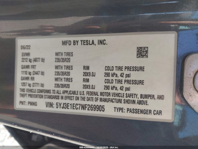 2022 TESLA MODEL 3 5YJ3E1EC7NF269905 Photo 8