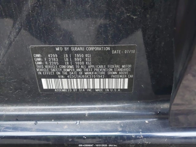 43586047 :رقم المزاد ، 4S3GTAU60K3701942 vin ، 2019 Subaru Impreza 2.0i Limited مزاد بيع