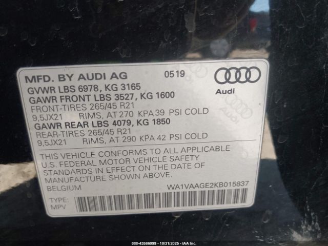 2019 AUDI E-TRON WA1VAAGE2KB015837 Photo 8
