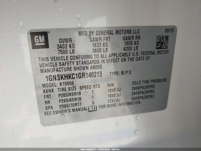 2016 CHEVROLET SUBURBAN 1GNSKHKC1GR148213 Photo 8