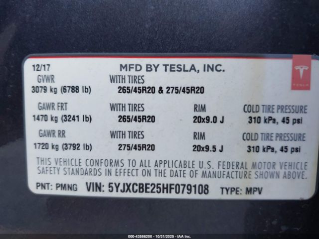 2017 TESLA MODEL X 5YJXCBE25HF079108 Photo 8