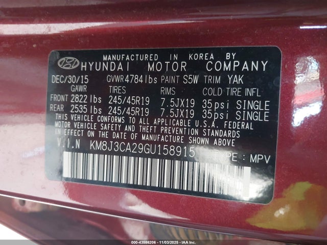 KM8J3CA29GU158915 Hyundai Tucson Sport