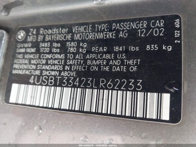 2003 BMW Z4 4USBT33423LR62233 Photo 8
