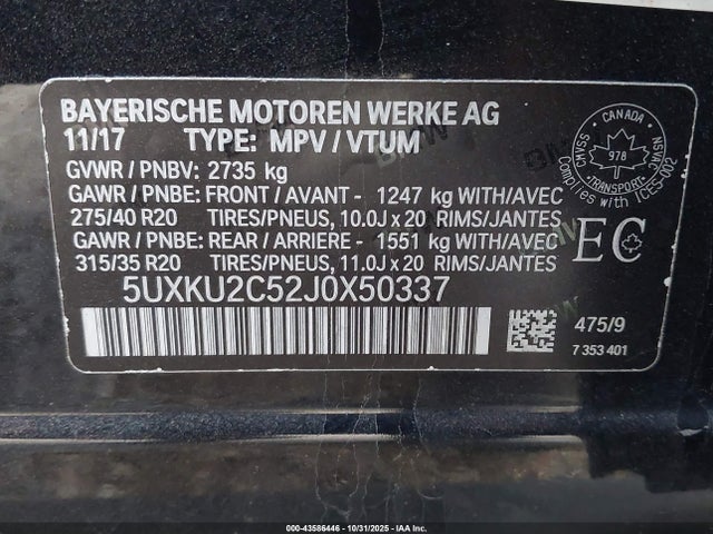Продажа на аукционе авто 2018 Bmw X6, vin: 5UXKU2C52J0X50337, номер лота: 43586446