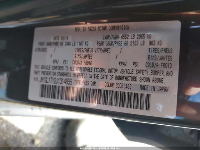 43586500 :رقم المزاد ، JM1GL1TY2J1314855 vin ، 2018 Mazda Mazda6 Grand Touring مزاد بيع