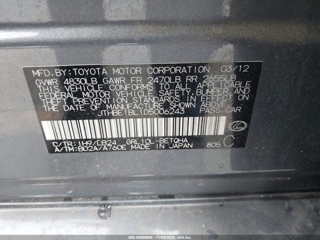 Продаж на аукціоні авто 2013 Lexus Gs 350, vin: JTHBE1BL1D5006243, номер лоту: 43586568