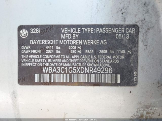 2013 BMW 328I WBA3C1G5XDNR49296 Photo 8