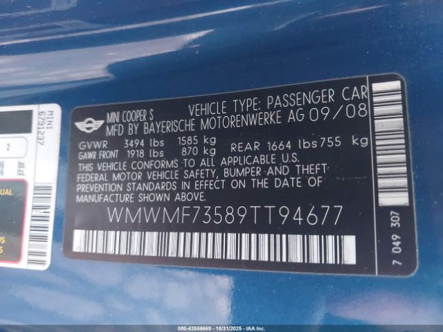 2009 MINI COOPER S WMWMF73589TT94677 Photo 8