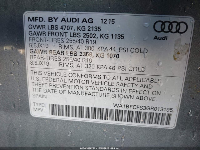 2016 AUDI Q3 WA1BFCFS3GR013195 Photo 8