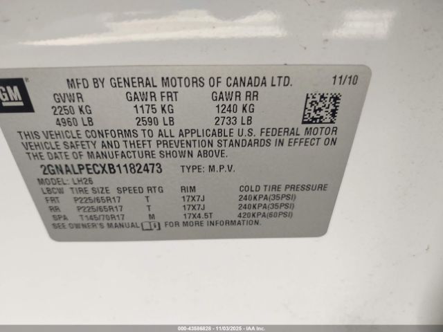 2011 CHEVROLET EQUINOX 2GNALPECXB1182473 Photo 8