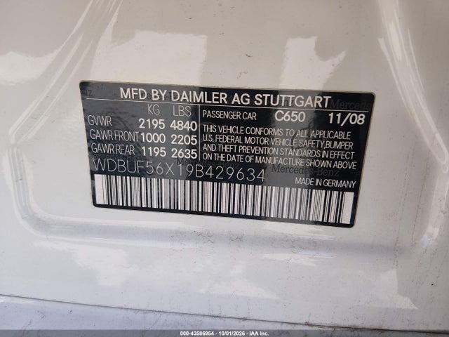 Продажа на аукционе авто 2009 Mercedes-benz E 350, vin: WDBUF56X19B429634, номер лота: 43586954