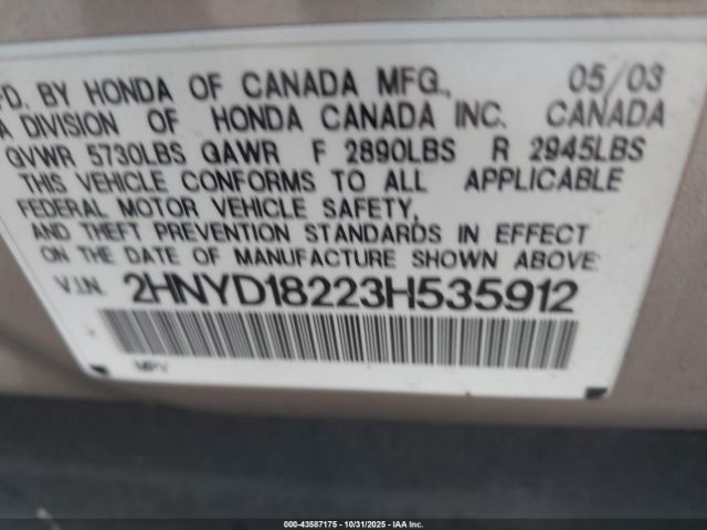 2003 ACURA MDX 2HNYD18223H535912 Photo 8