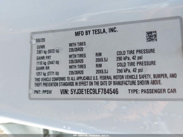 2020 TESLA MODEL 3 5YJ3E1EC9LF784546 Photo 8