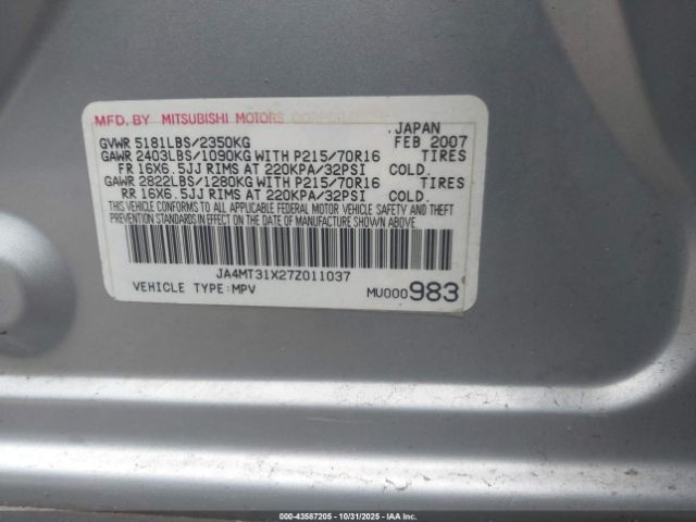 2007 MITSUBISHI OUTLANDER JA4MT31X27Z011037 Photo 8