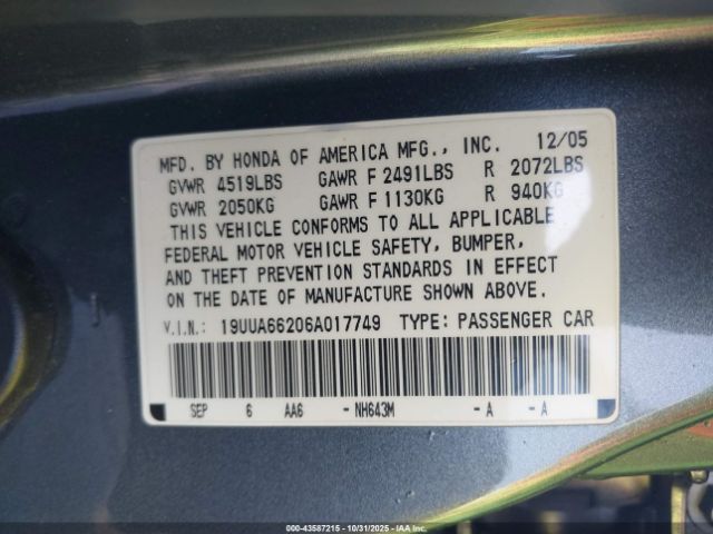 2006 ACURA TL 19UUA66206A017749 Photo 8