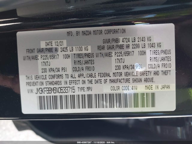 Aukcja sprzedaży 2022 Mazda Cx-5 2.5 S Select, vin: JM3KFBBM6N0533715, numer aukcji: 43587287