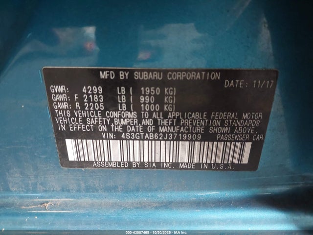 Subaru Impreza 2.0i Premium 2018 4S3GTAB62J3719909 Image 9