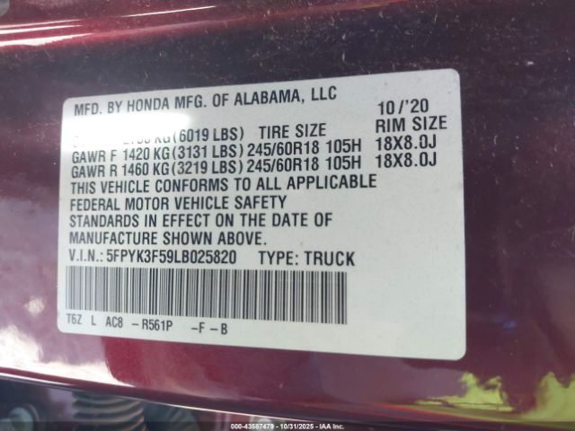 2020 HONDA RIDGELINE 5FPYK3F59LB025820 Photo 8