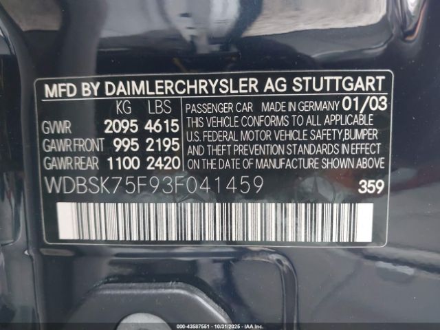 2003 MERCEDES-BENZ SL 500 WDBSK75F93F041459 Photo 8