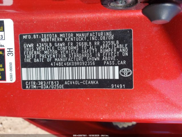 2009 TOYOTA CAMRY 4T4BE46K09R092356 Photo 8