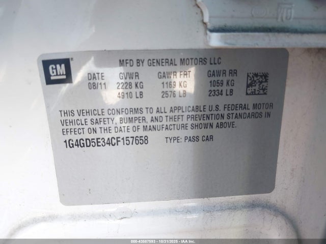 Aukcja sprzedaży 2012 Buick Lacrosse Premium 1 Group, vin: 1G4GD5E34CF157658, numer aukcji: 43587593