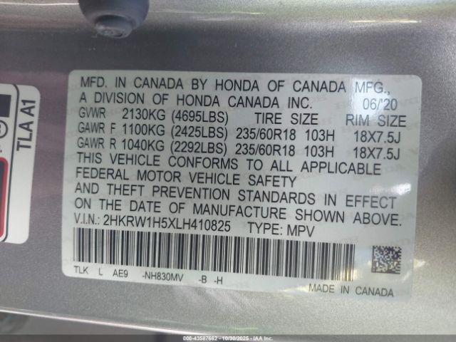 2020 HONDA CR-V 2HKRW1H5XLH410825 Photo 8
