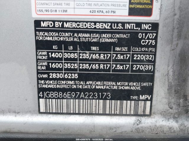 2007 MERCEDES-BENZ ML 350 4JGBB86E97A223173 Photo 8