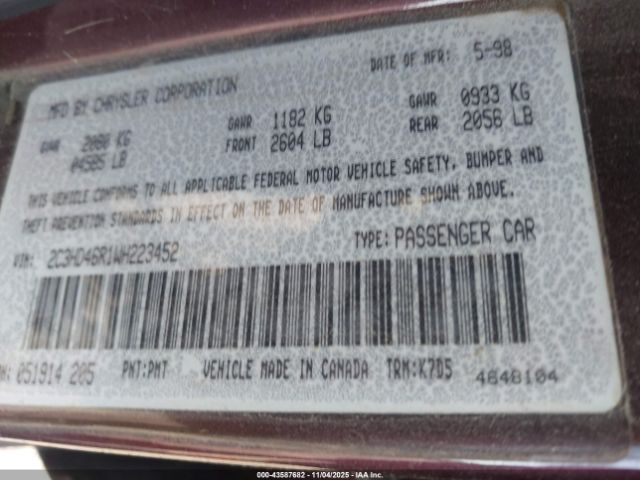 1998 CHRYSLER CONCORDE 2C3HD46R1WH223452 Photo 8