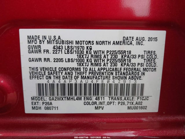 2015 MITSUBISHI OUTLANDER SPORT 4A4AP3AU4FE047913 Photo 8