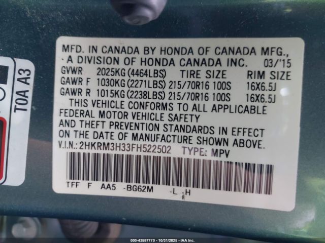 2015 HONDA CR-V 2HKRM3H33FH522502 Photo 8
