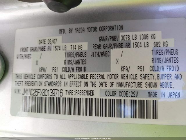 2008 MAZDA MX-5 JM1NC25FX80139716 Photo 8