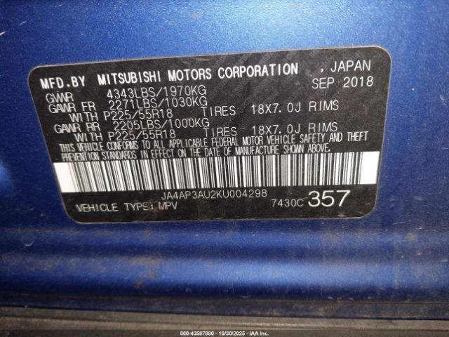 2019 MITSUBISHI OUTLANDER SPORT JA4AP3AU2KU004298 Photo 8