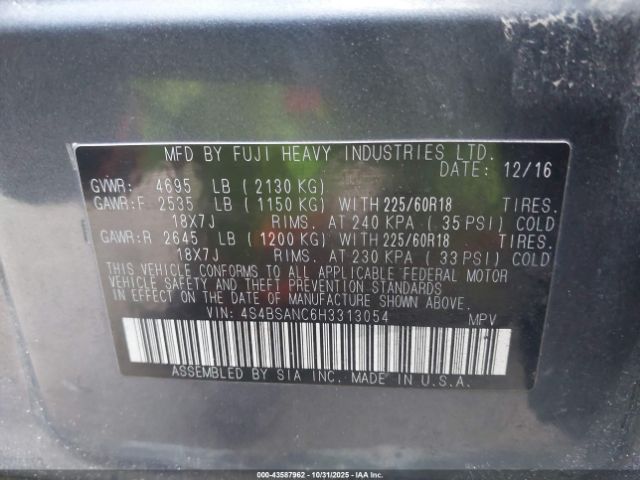 2017 SUBARU OUTBACK 4S4BSANC6H3313054 Photo 8