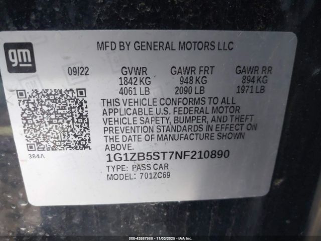 2022 CHEVROLET MALIBU 1G1ZB5ST7NF210890 Photo 8