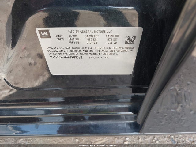 1G1PC5SB9F7293598 Chevrolet Cruze 1lt Auto