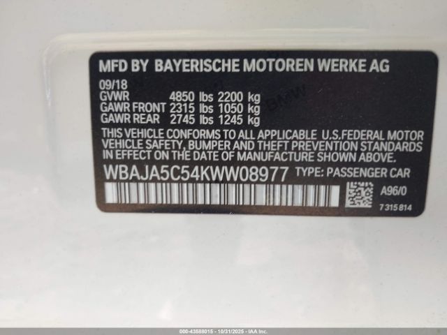 2019 BMW 5 SERIES WBAJA5C54KWW08977 Photo 8