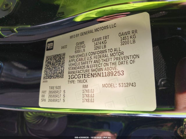 1GCGTEEN5N1189253 Chevrolet Colorado 4wd Short Box Zr2
