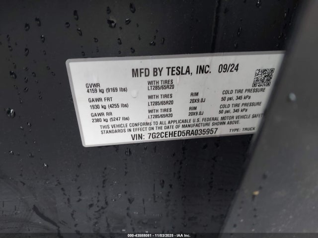 Aukcja sprzedaży 2024 Tesla Cybertruck All-wheel Drive, vin: 7G2CEHED5RA035957, numer aukcji: 43588081