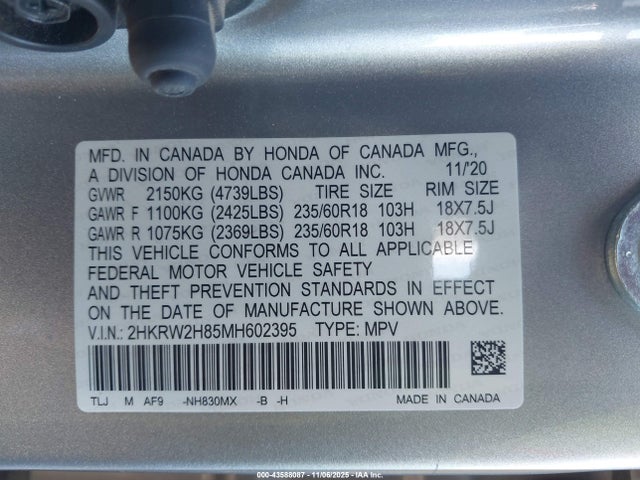 2HKRW2H85MH602395 Honda Cr-v Awd Ex-l