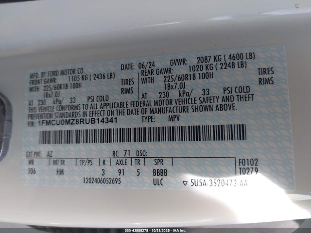 1FMCU0MZ8RUB14341 Ford Escape St-line