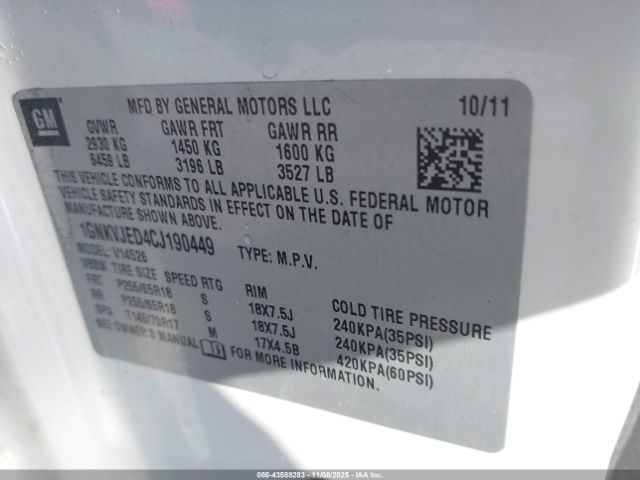 2012 CHEVROLET TRAVERSE 1GNKVJED4CJ190449 Photo 8