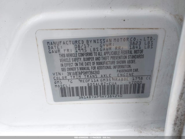3N1AB7AP9HY384240 Nissan SENTRA S