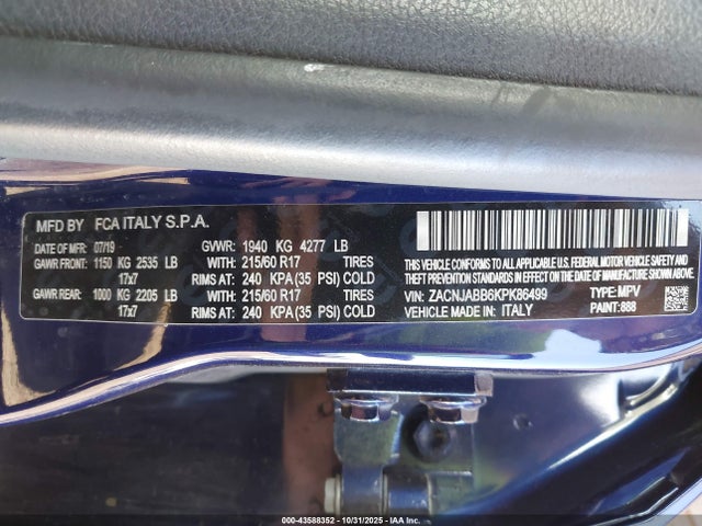ZACNJABB6KPK86499 Jeep Renegade Latitude Fwd