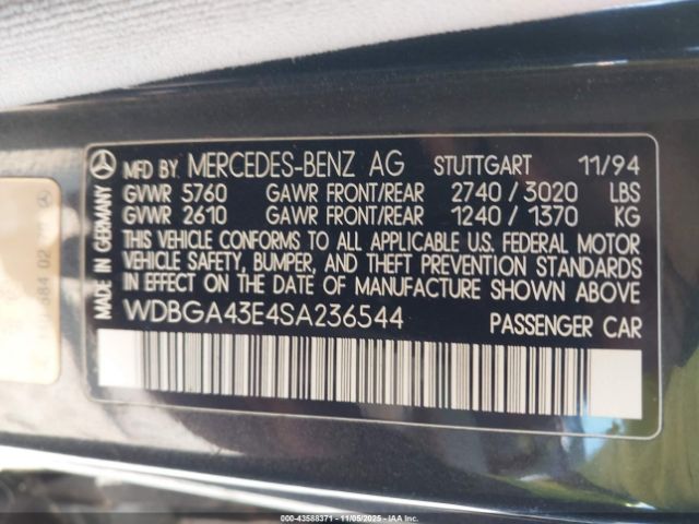 1995 MERCEDES-BENZ S WDBGA43E4SA236544 Photo 8