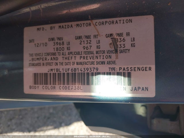 Продаж на аукціоні авто 2011 Mazda Mazda3 I Sport, vin: JM1BL1UF6B1439379, номер лоту: 43588372