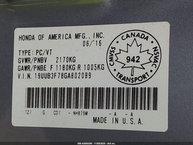 2016 ACURA TLX 19UUB3F78GA802089 Photo 8