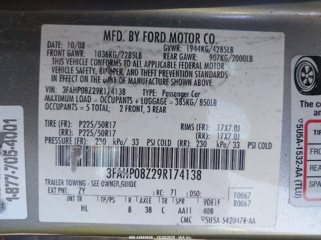 2009 FORD FUSION 3FAHP08Z29R174138 Photo 8