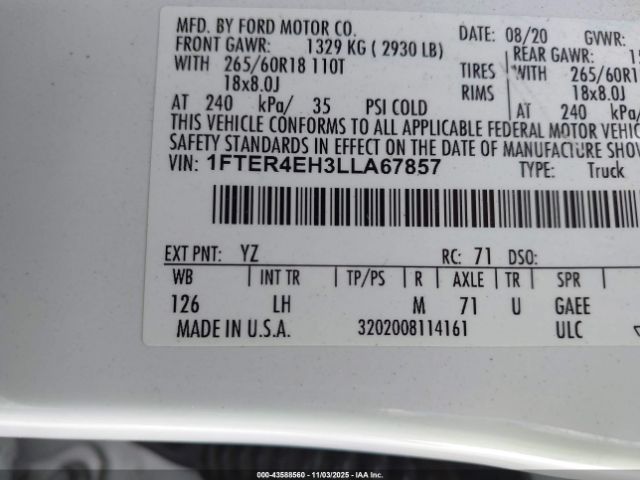 2020 FORD RANGER 1FTER4EH3LLA67857 Photo 8